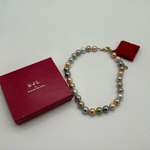 New Kenneth Jay Lane 2009 Inaugural Simulated Pearl Necklace Original Box Pastel